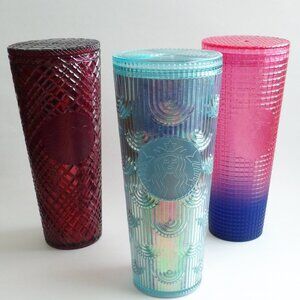 Starbucks BUNDLE OF 3 Venti Cold Cup Tumblers Disco Grid Holiday Jeweled EUC